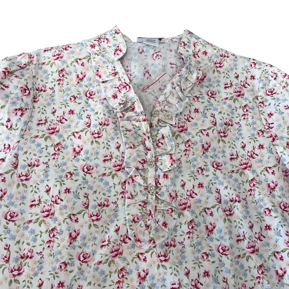 Lanz Of Salzburg Cotton Twill Floral Blouse Ruffled New Large Pink - Picture 3 of 8